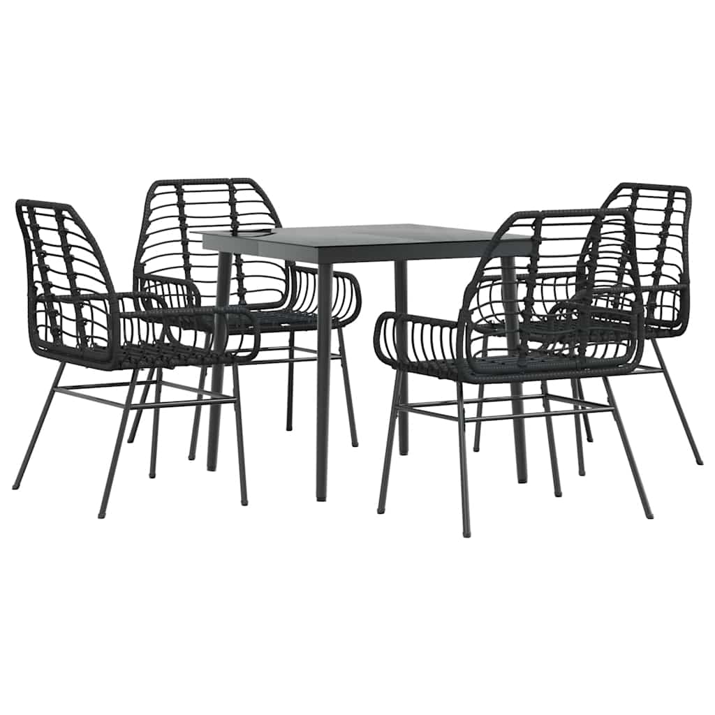 5 részes fekete polyrattan üveg kerti étkezőgarnitúra