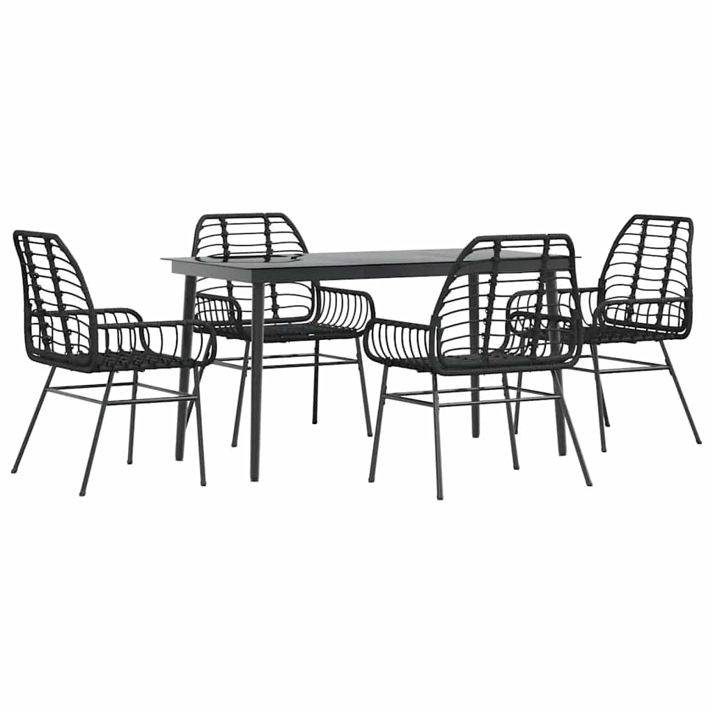 5 részes fekete polyrattan üveg kerti étkezőgarnitúra
