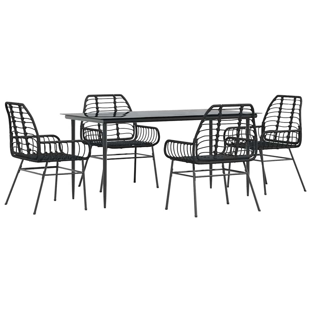 5 részes fekete polyrattan üveg kerti étkezőgarnitúra
