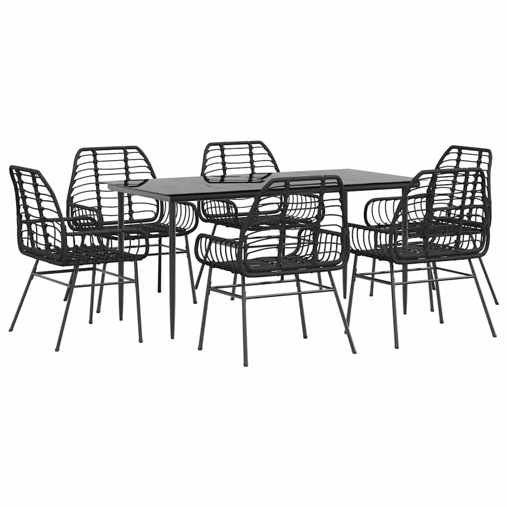 7 részes fekete polyrattan üveg kerti étkezőgarnitúra