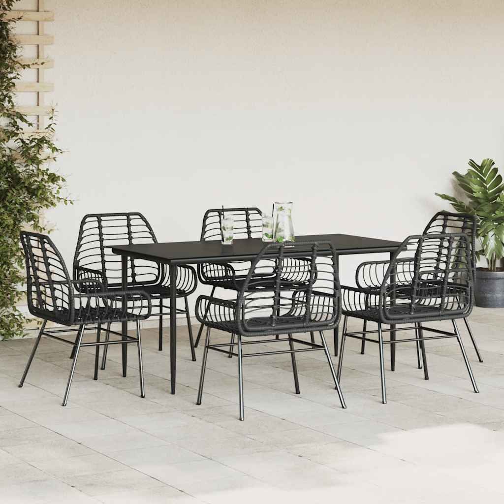 7 részes fekete polyrattan üveg kerti étkezőgarnitúra