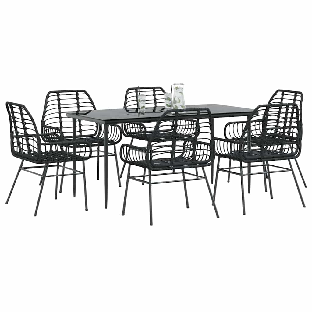 7 részes fekete polyrattan üveg kerti étkezőgarnitúra