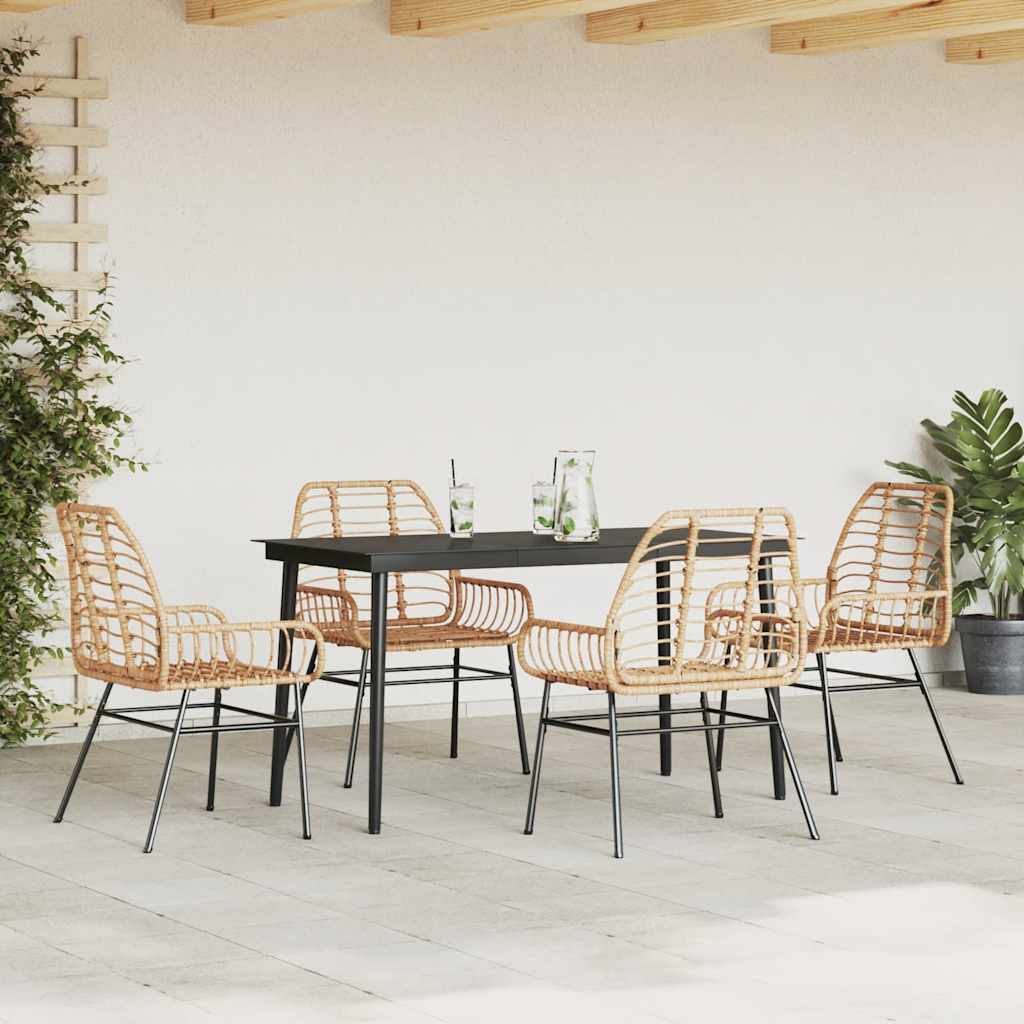 5 észes barna polyrattan üveg kerti étkezőgarnitúra