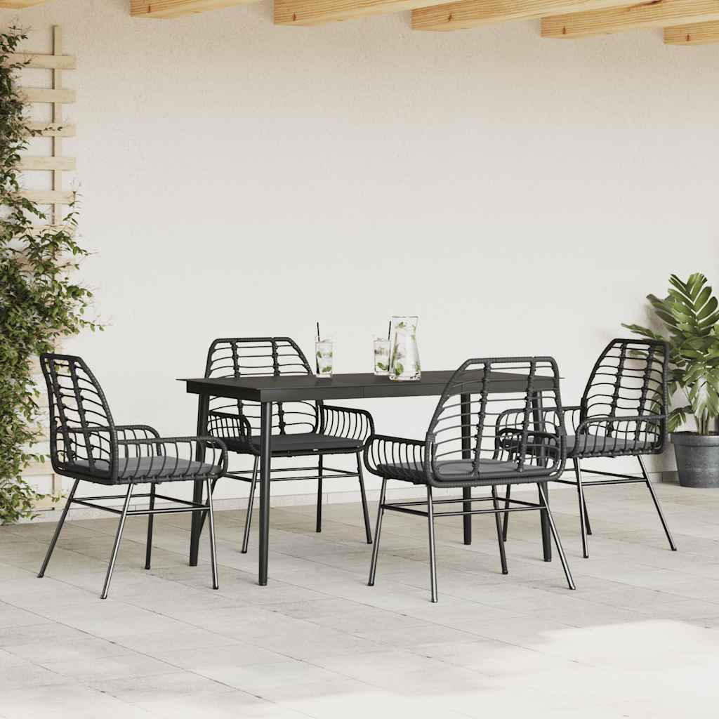 5 részes fekete polyrattan üveg kerti étkezőgarnitúra párnákkal