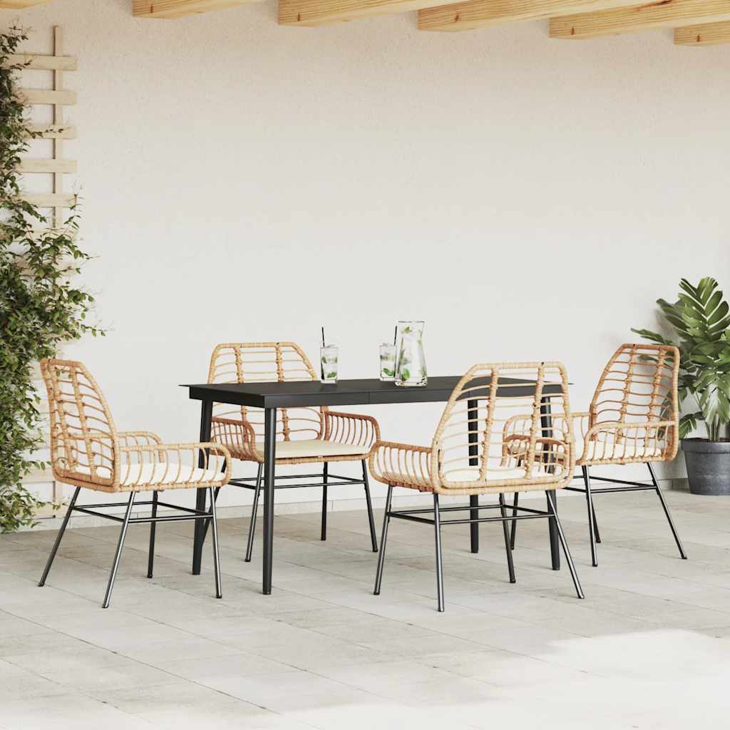 5 észes barna polyrattan üveg kerti étkezőgarnitúra párnával