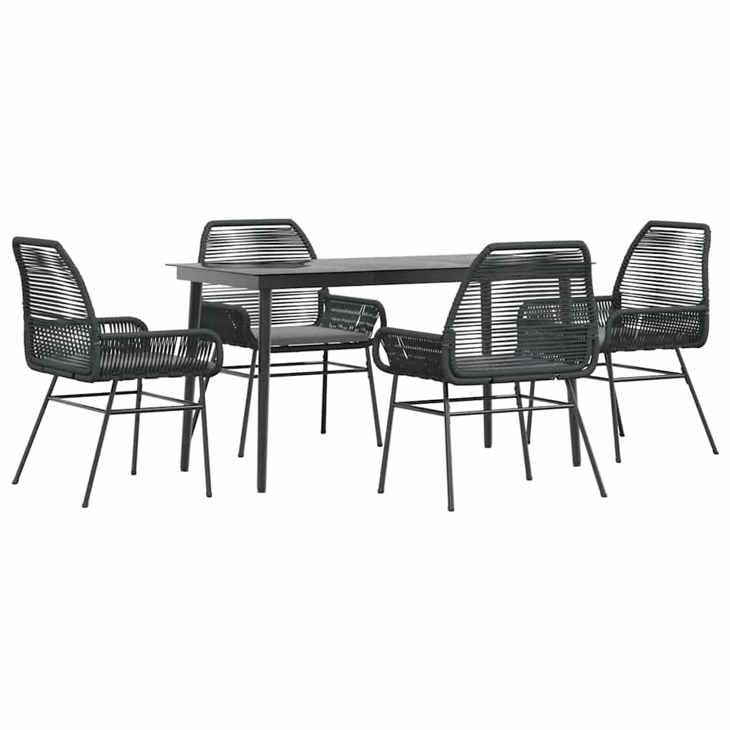 5 részes fekete polyrattan üveg kerti étkezőgarnitúra párnákkal