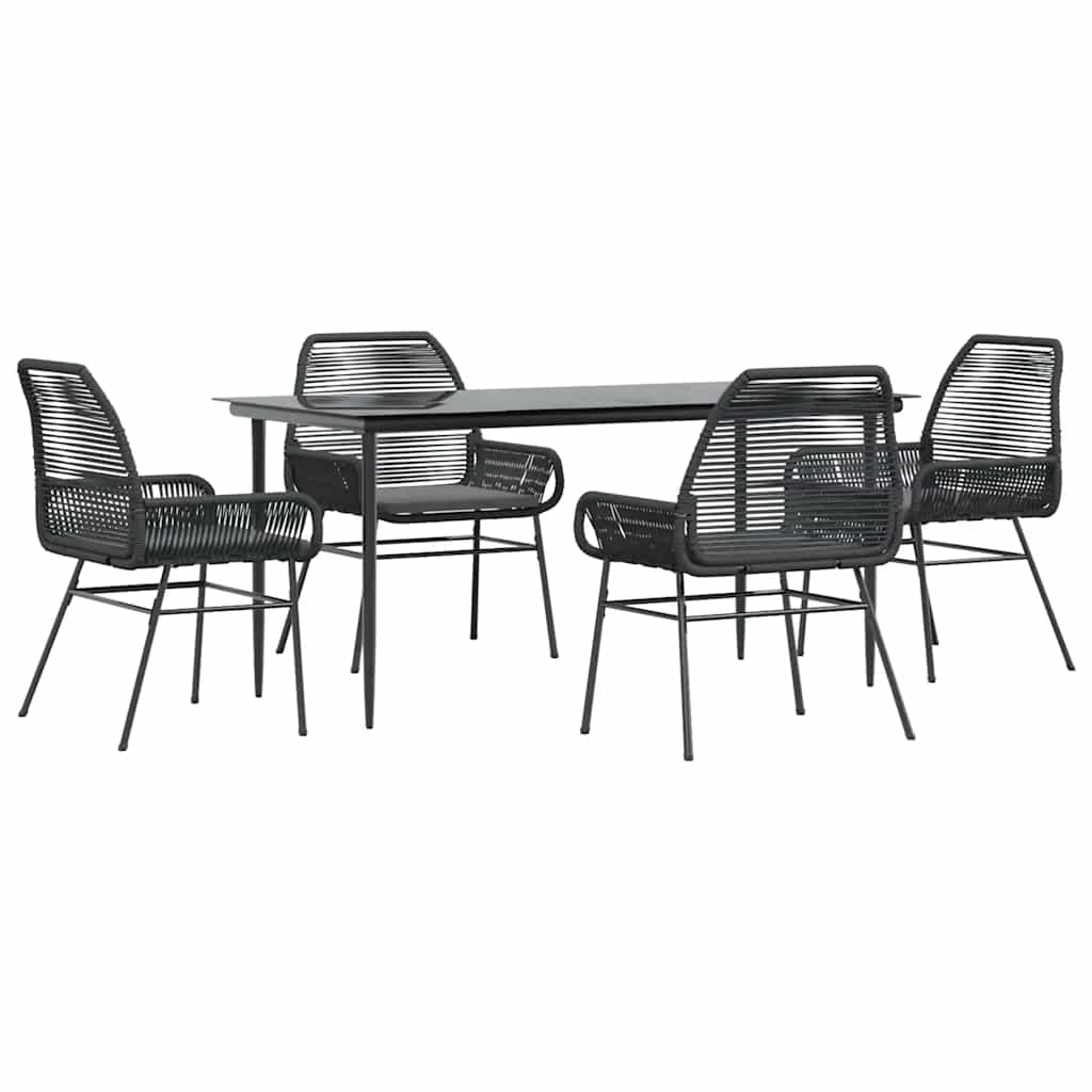 5 részes fekete polyrattan üveg kerti étkezőgarnitúra párnákkal