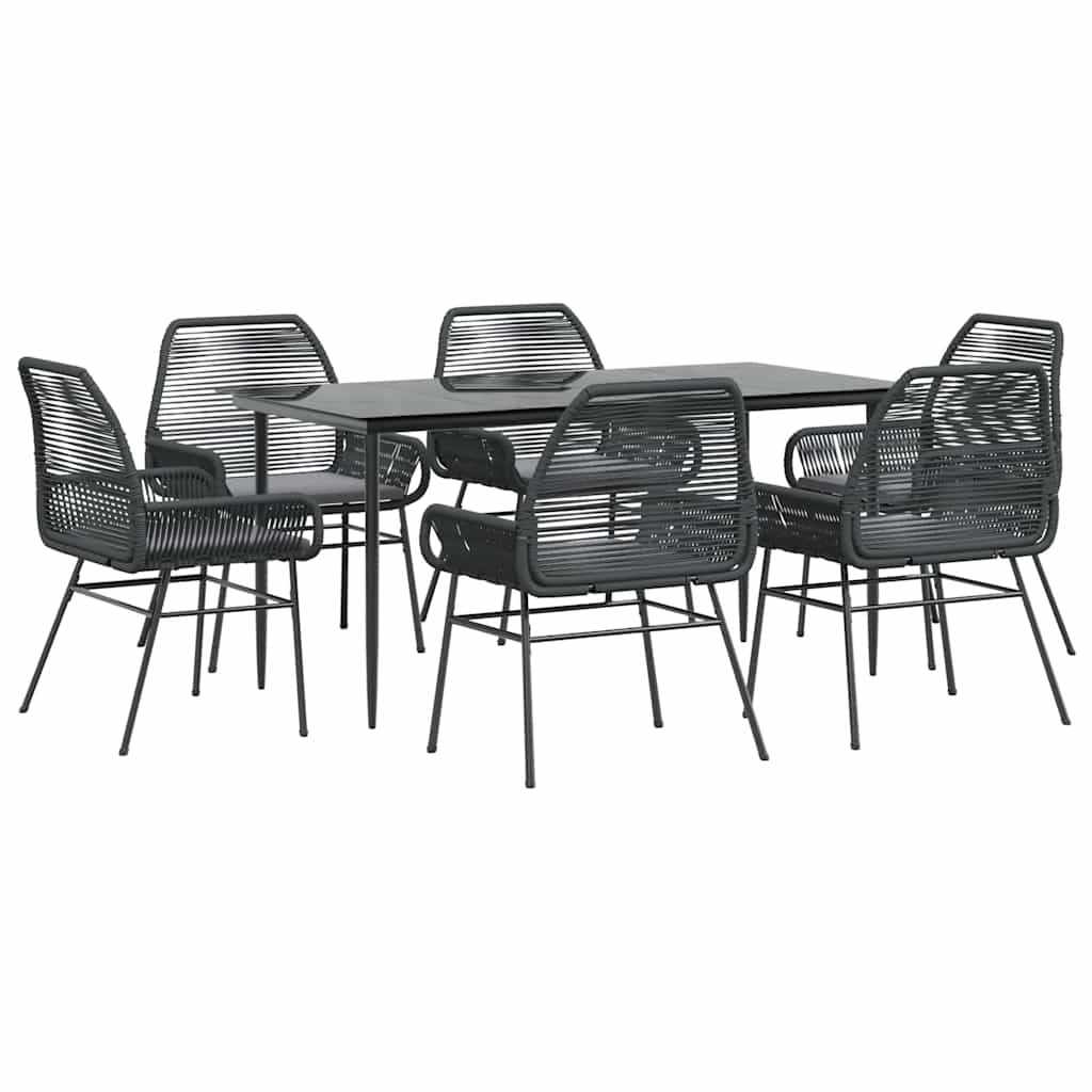 7 részes fekete polyrattan üveg kerti étkezőgarnitúra párnákkal