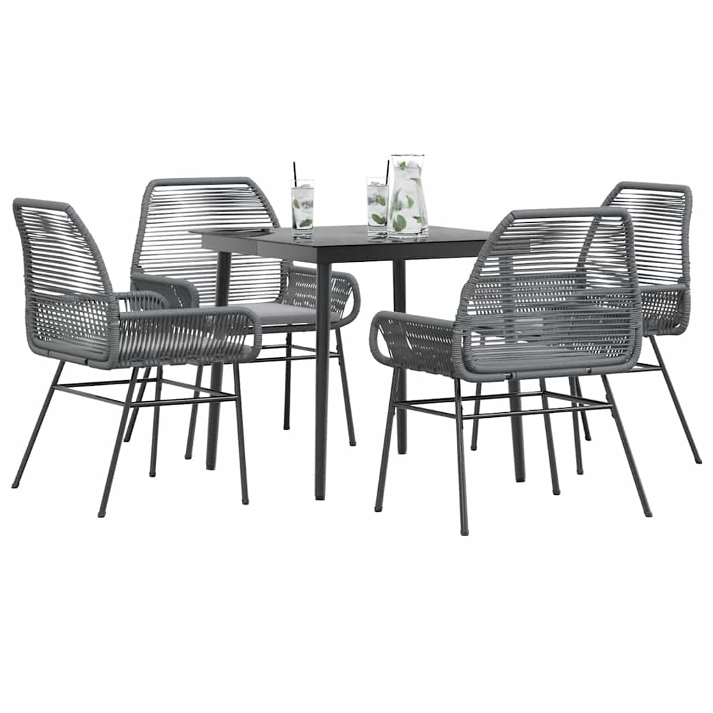 5 részes szürke polyrattan üveg kerti étkezőgarnitúra párnával