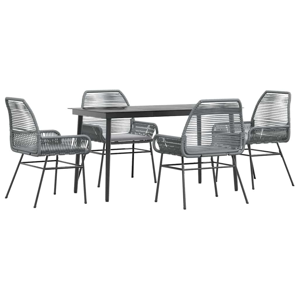 5 részes szürke polyrattan üveg kerti étkezőgarnitúra párnával
