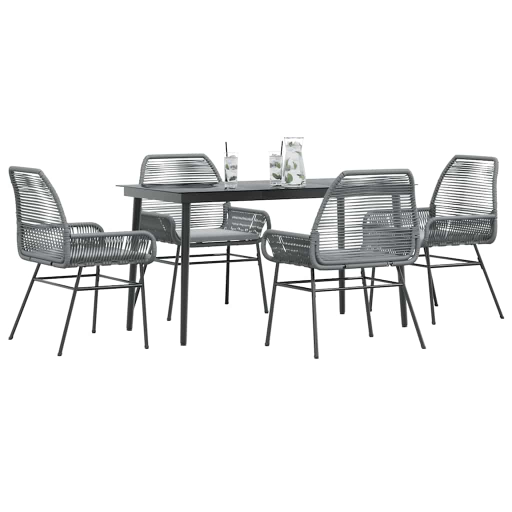 5 részes szürke polyrattan üveg kerti étkezőgarnitúra párnával