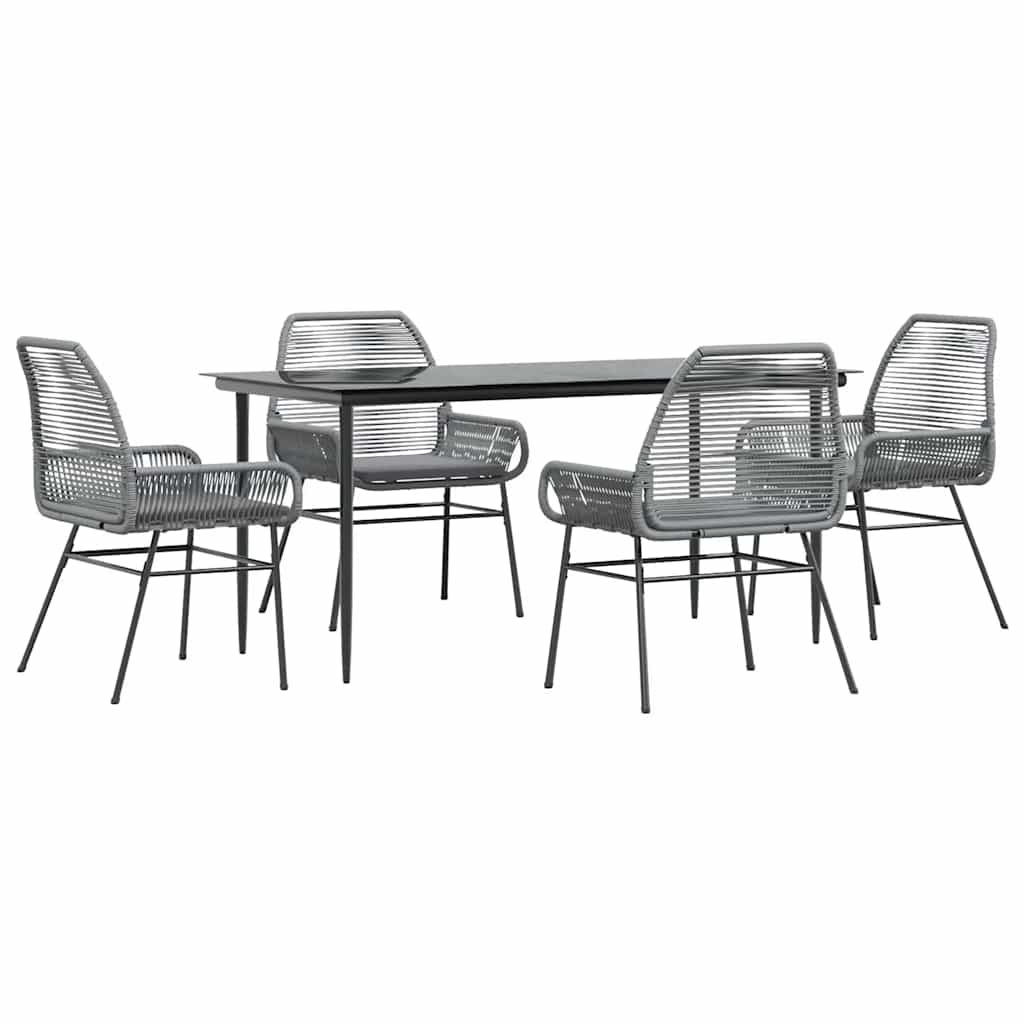 5 részes szürke polyrattan üveg kerti étkezőgarnitúra párnával