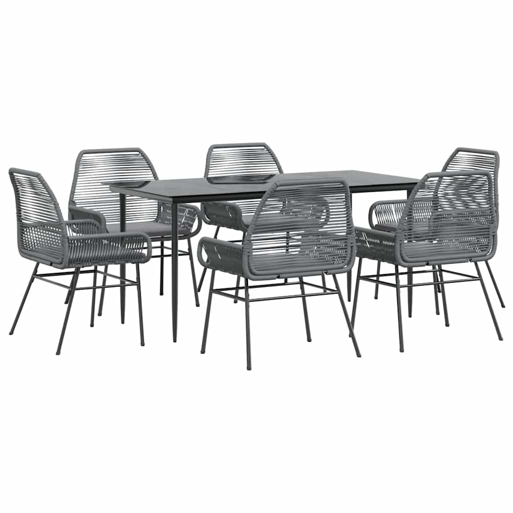 7 részes szürke polyrattan üveg kerti étkezőgarnitúra párnával