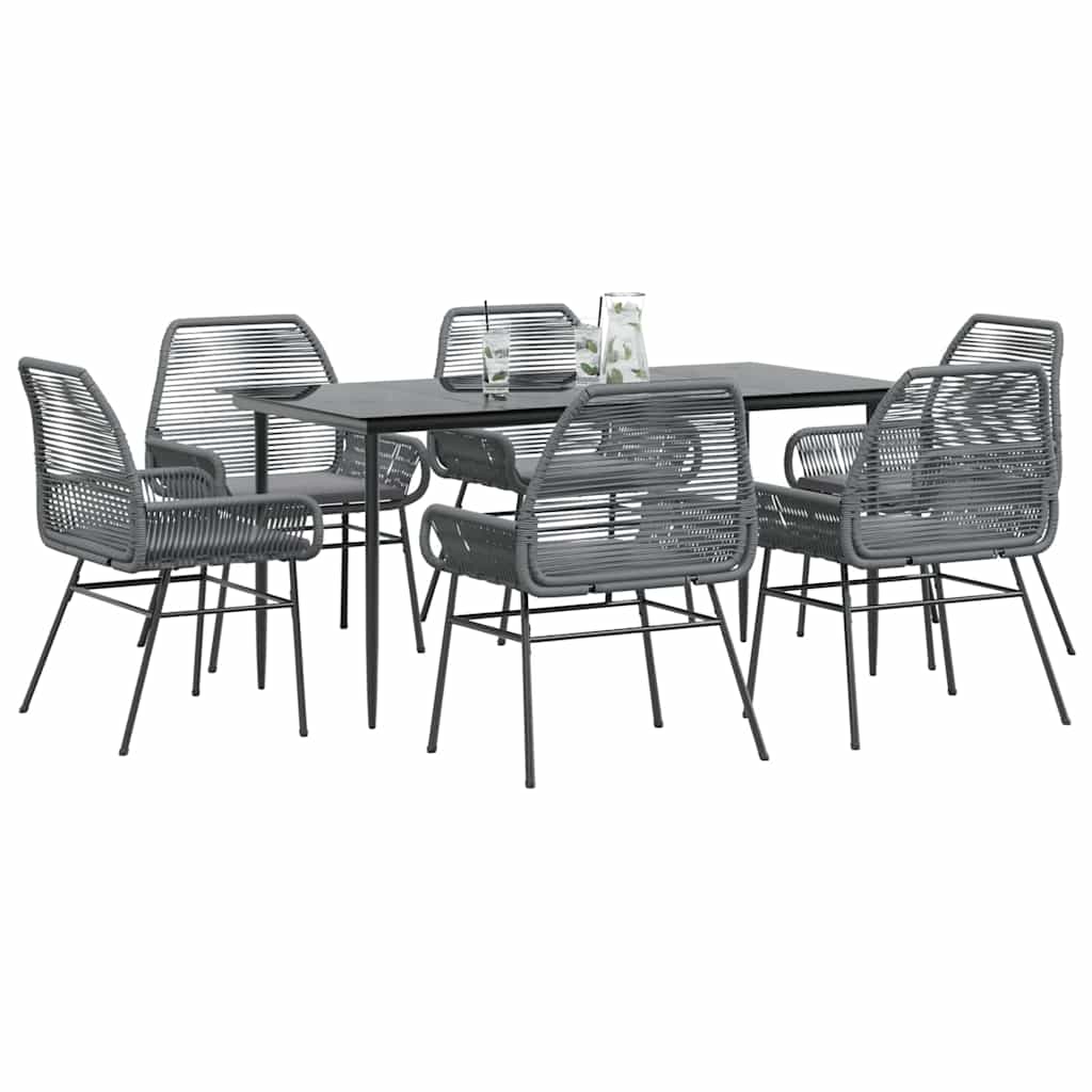 7 részes szürke polyrattan üveg kerti étkezőgarnitúra párnával