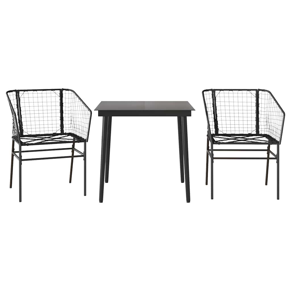 3 részes fekete polyrattan üveg kerti étkezőgarnitúra
