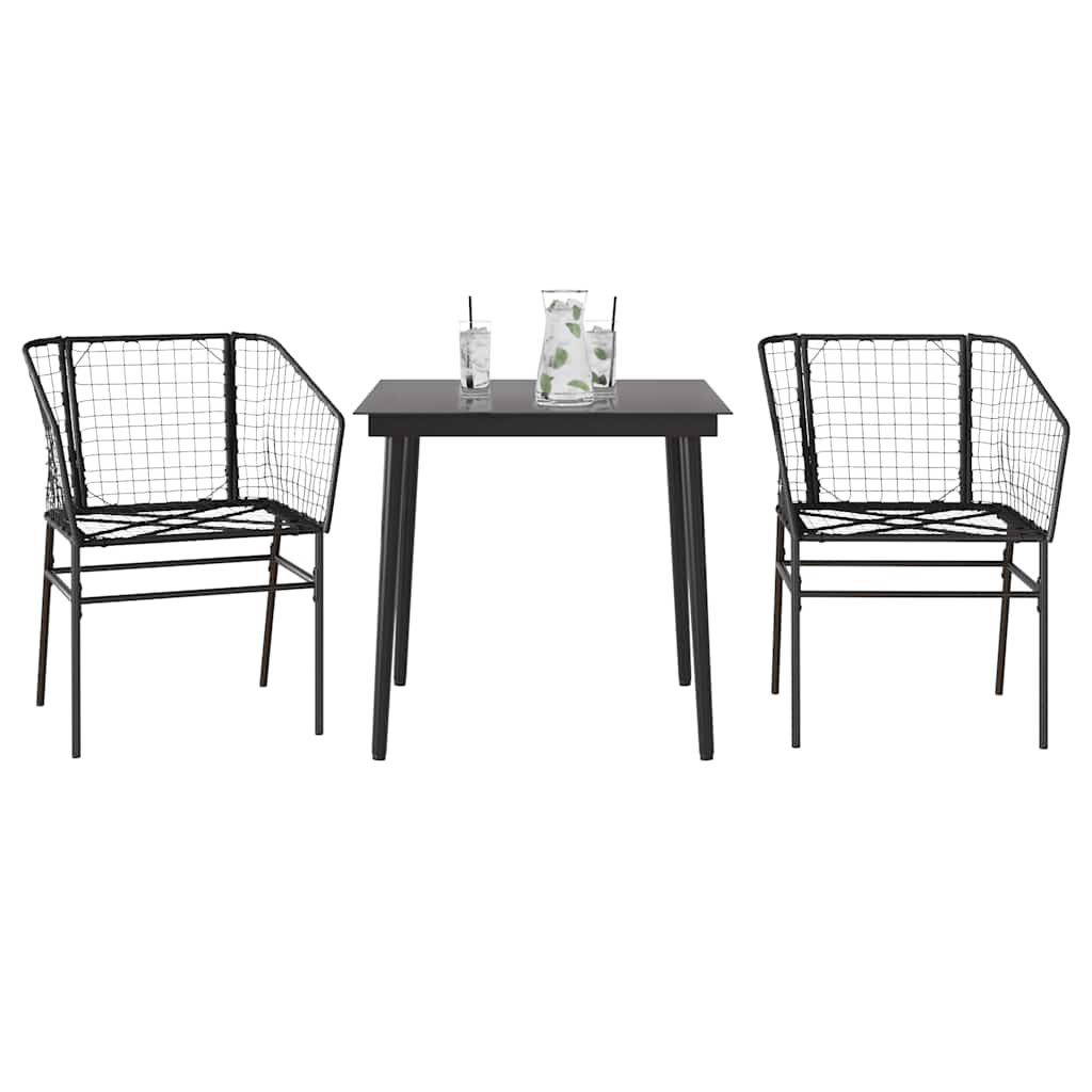 3 részes fekete polyrattan üveg kerti étkezőgarnitúra