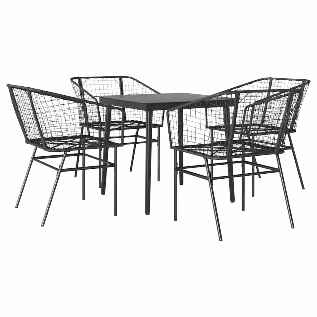 5 részes fekete polyrattan üveg kerti étkezőgarnitúra