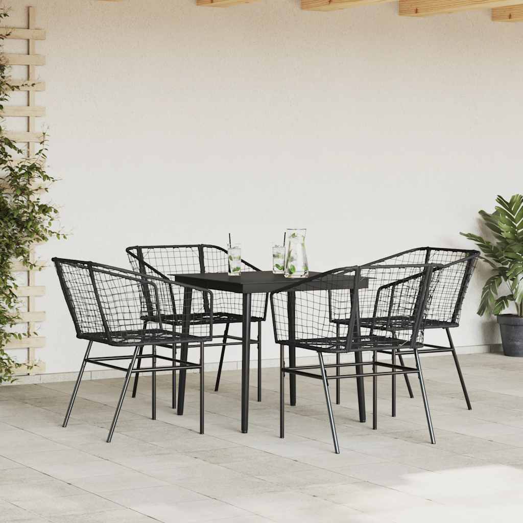 5 részes fekete polyrattan üveg kerti étkezőgarnitúra