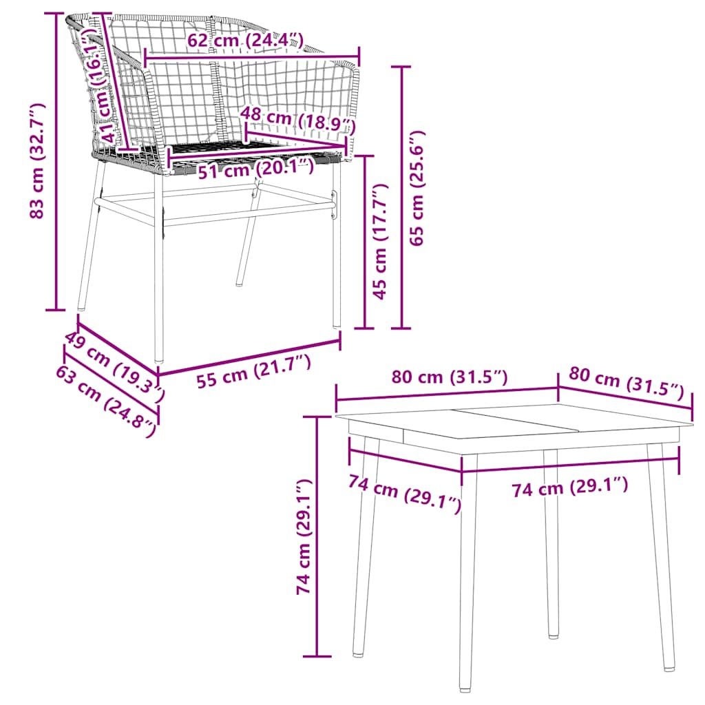 5 részes fekete polyrattan üveg kerti étkezőgarnitúra