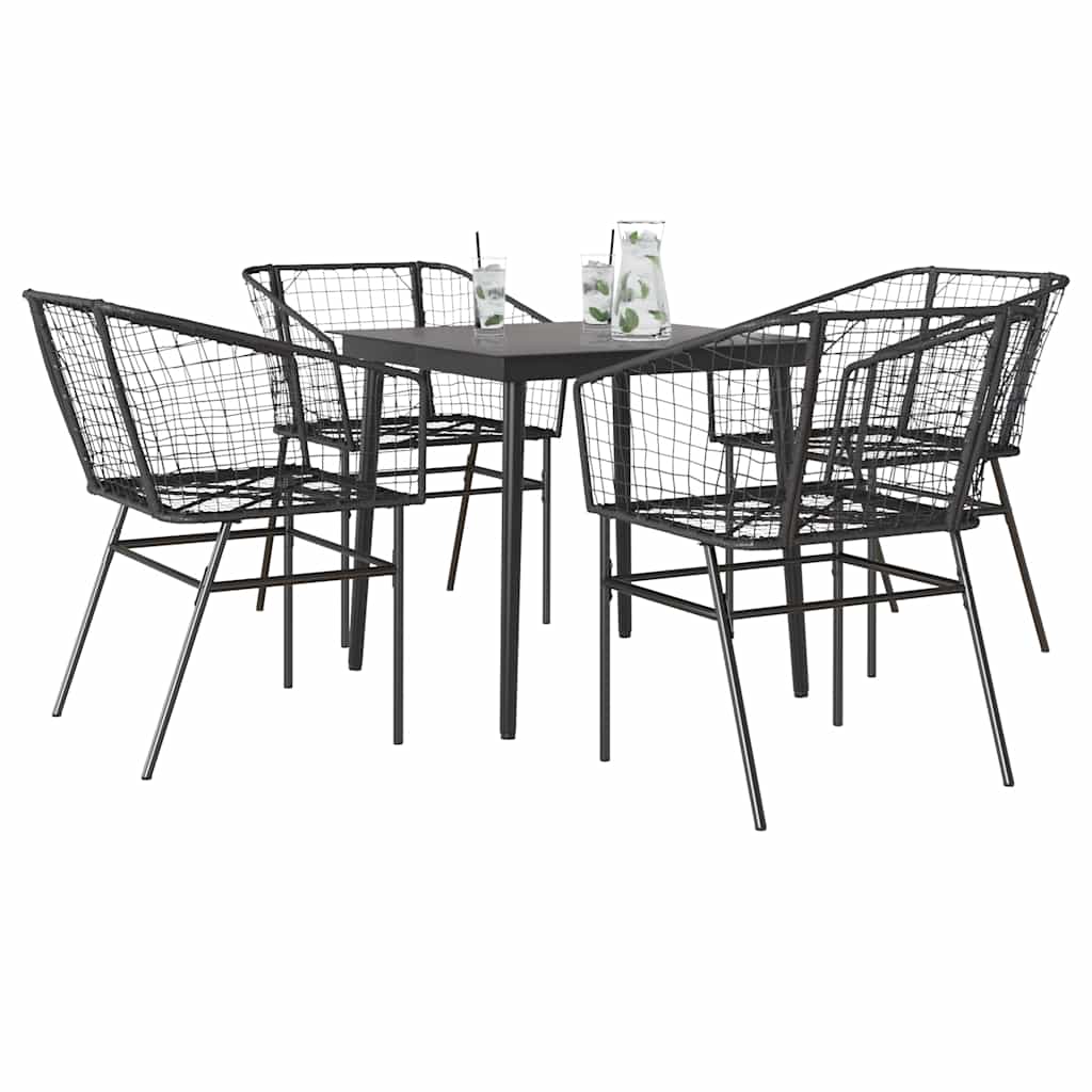 5 részes fekete polyrattan üveg kerti étkezőgarnitúra