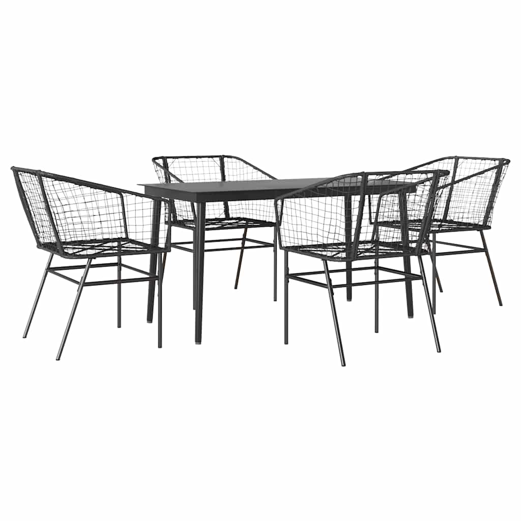5 részes fekete polyrattan üveg kerti étkezőgarnitúra