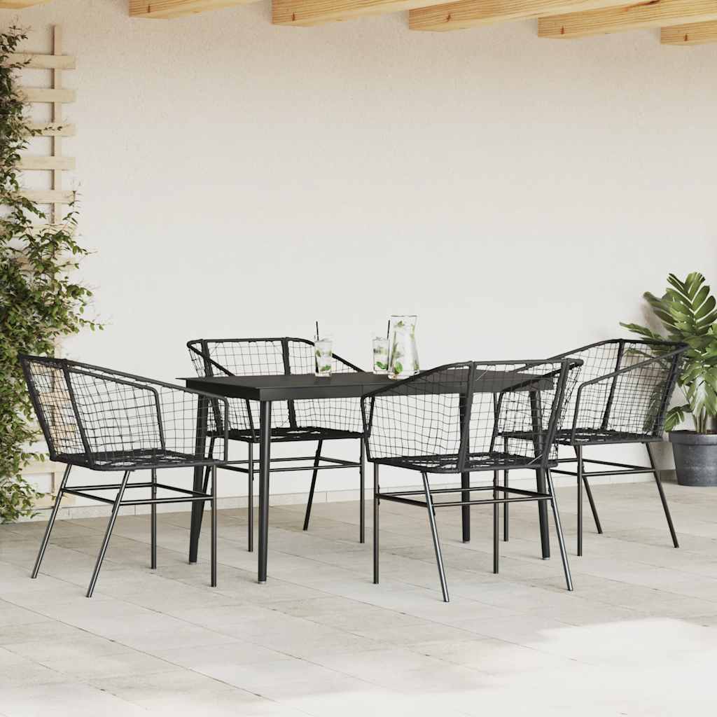 5 részes fekete polyrattan üveg kerti étkezőgarnitúra