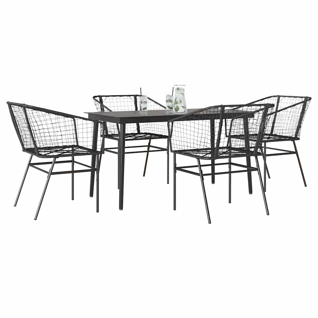 5 részes fekete polyrattan üveg kerti étkezőgarnitúra