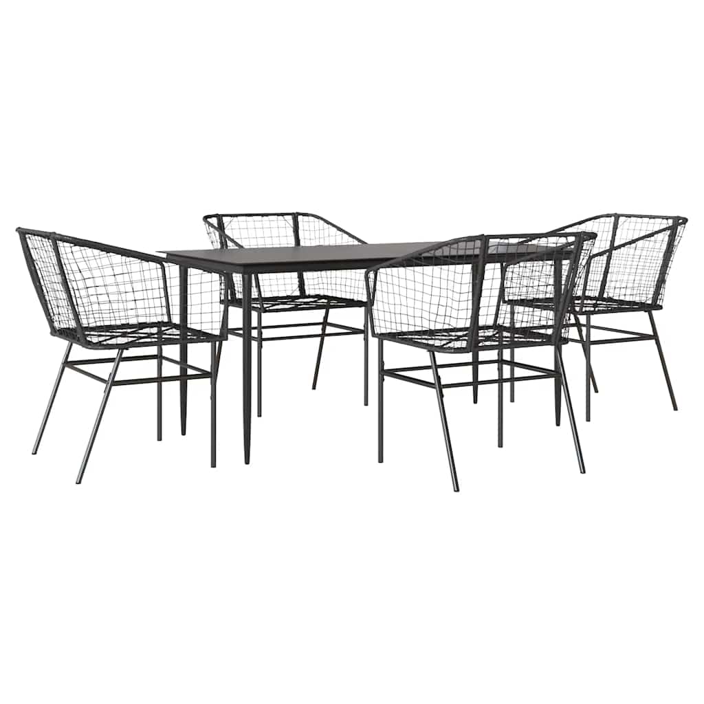 5 részes fekete polyrattan üveg kerti étkezőgarnitúra