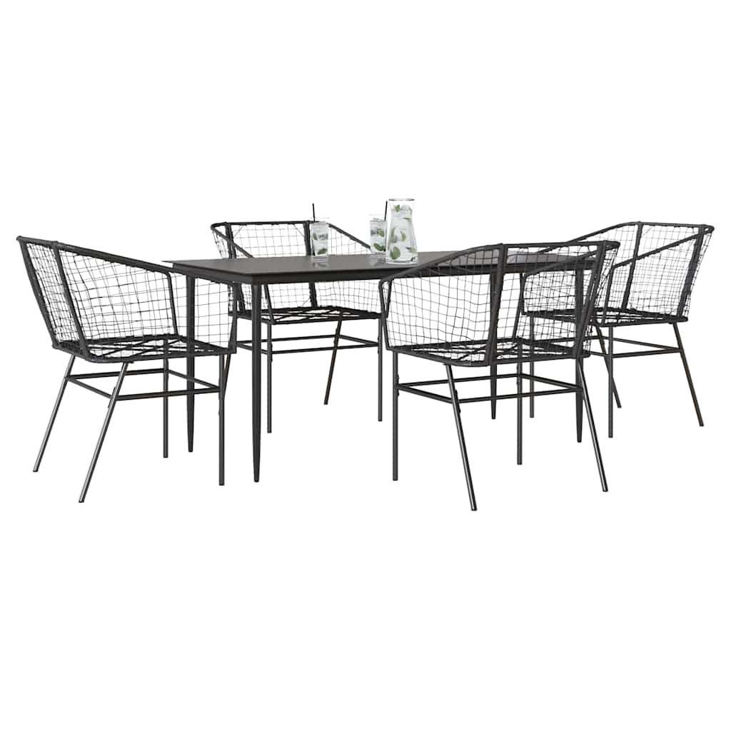 5 részes fekete polyrattan üveg kerti étkezőgarnitúra