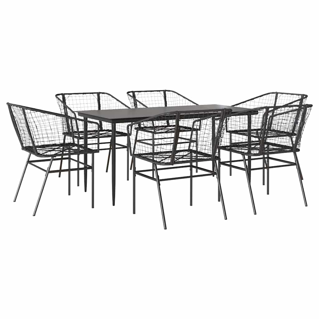7 részes fekete polyrattan üveg kerti étkezőgarnitúra