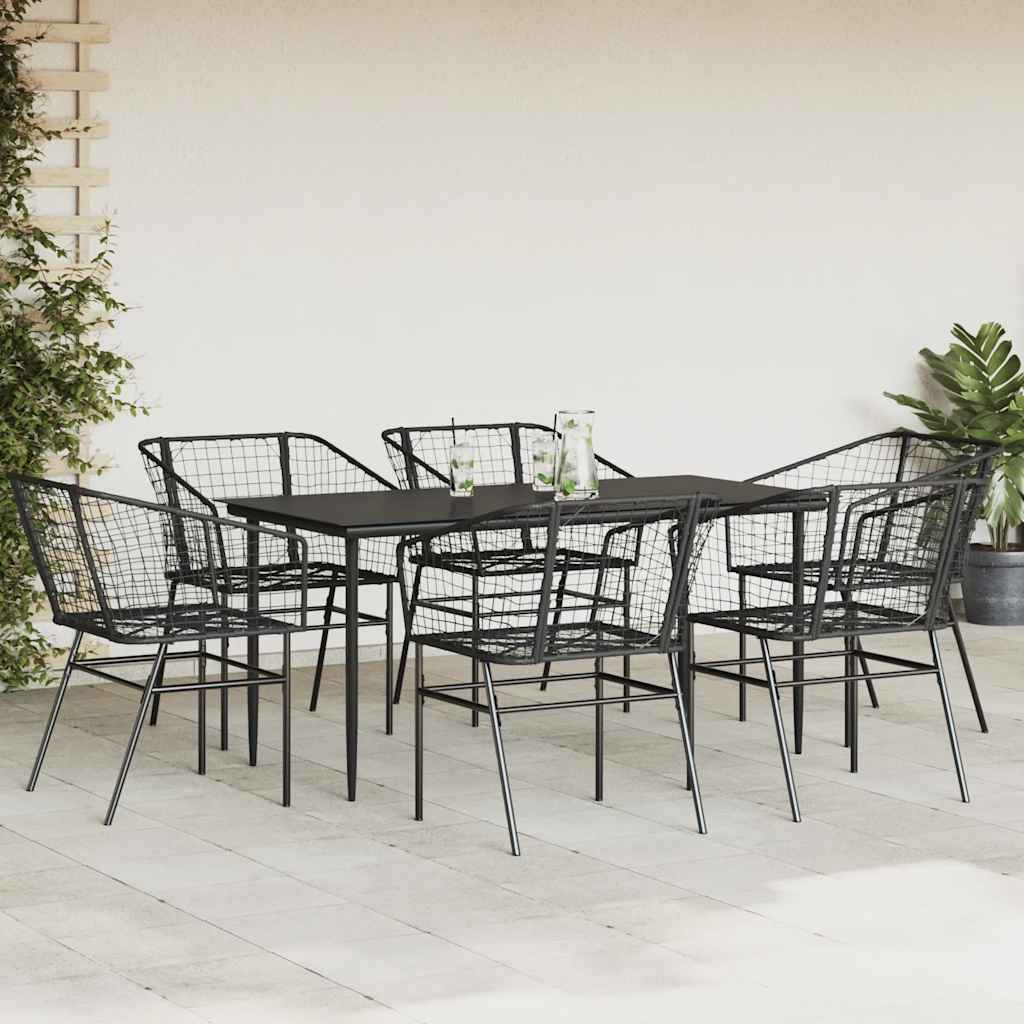 7 részes fekete polyrattan üveg kerti étkezőgarnitúra