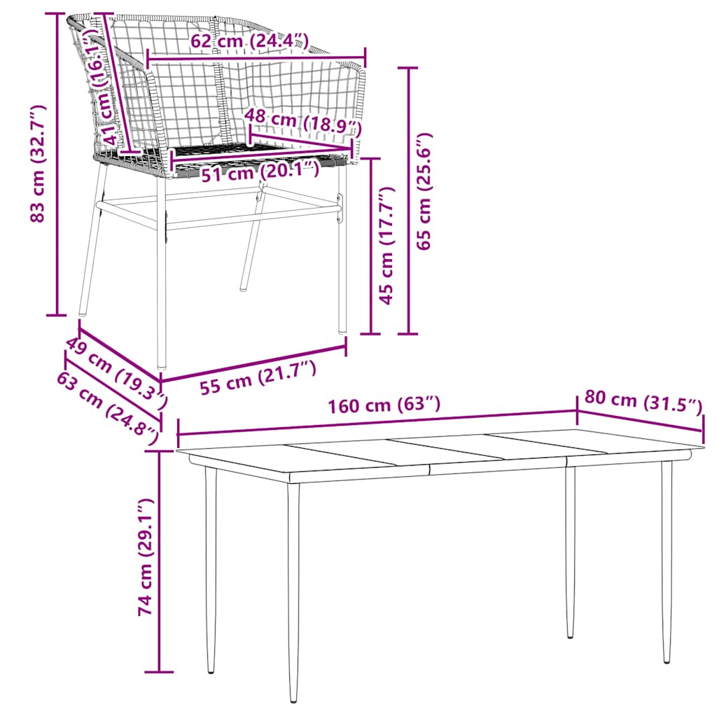 7 részes fekete polyrattan üveg kerti étkezőgarnitúra