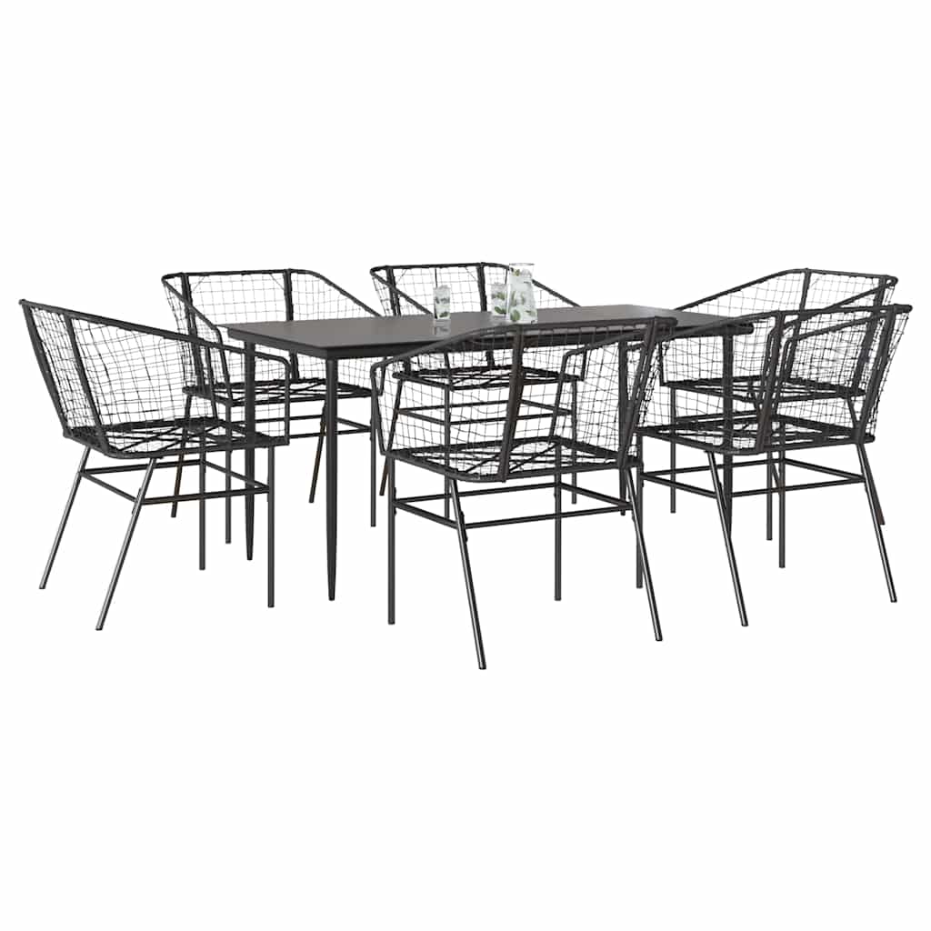 7 részes fekete polyrattan üveg kerti étkezőgarnitúra