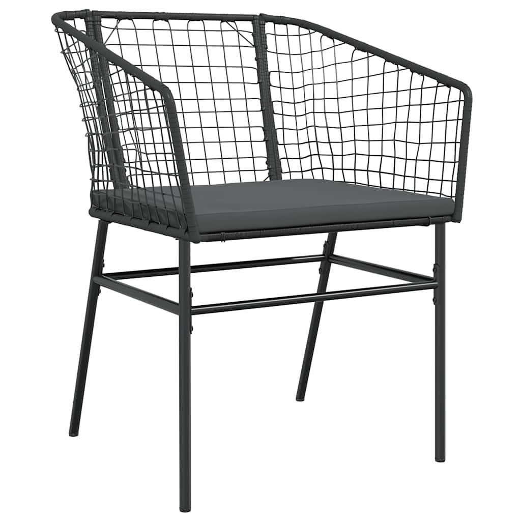3 részes fekete polyrattan üveg kerti étkezőgarnitúra párnákkal