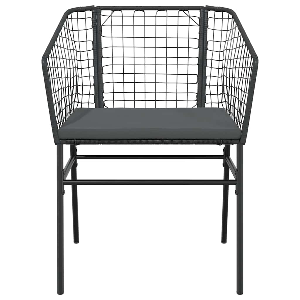 3 részes fekete polyrattan üveg kerti étkezőgarnitúra párnákkal