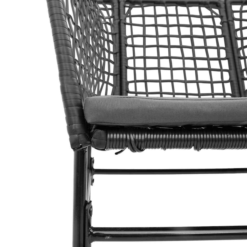 3 részes fekete polyrattan üveg kerti étkezőgarnitúra párnákkal