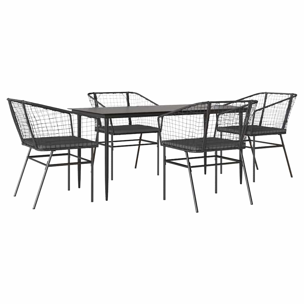 5 részes fekete polyrattan üveg kerti étkezőgarnitúra párnákkal