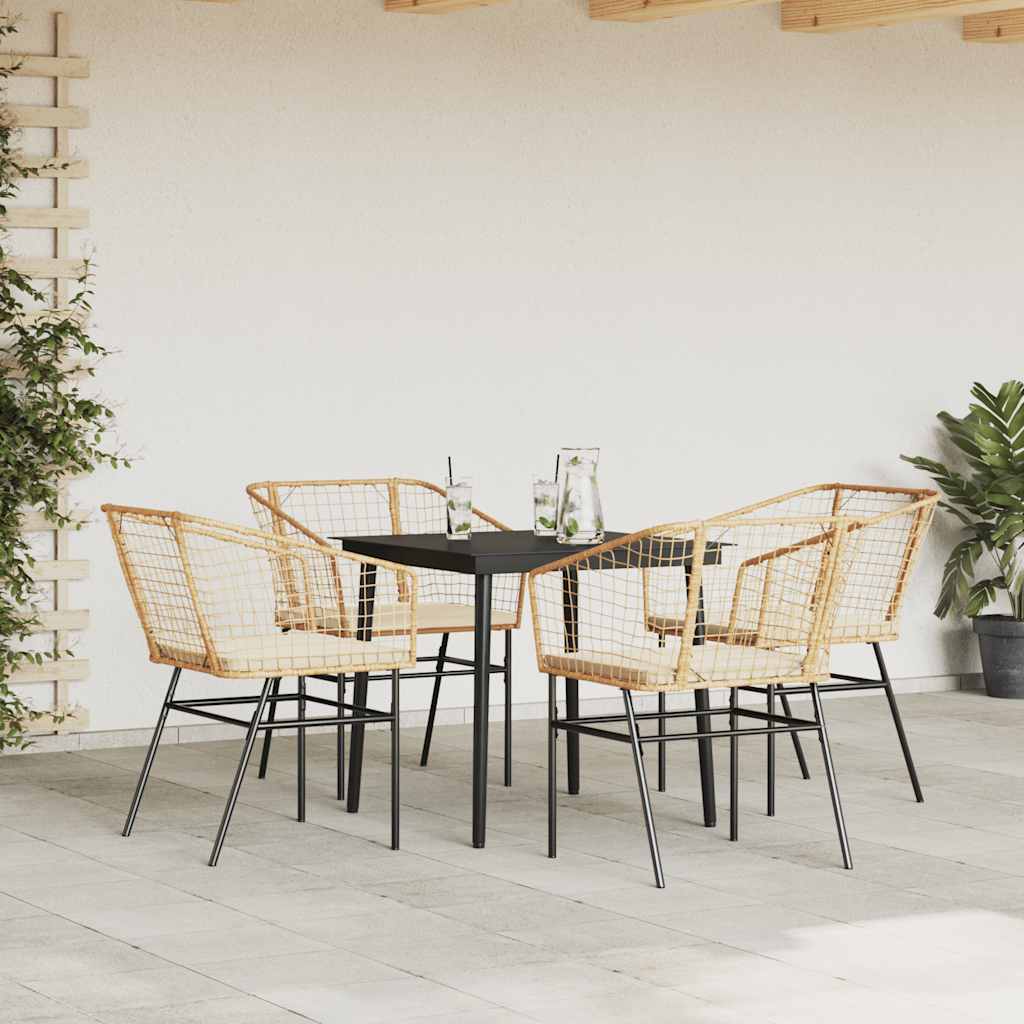 5 észes barna polyrattan üveg kerti étkezőgarnitúra párnával