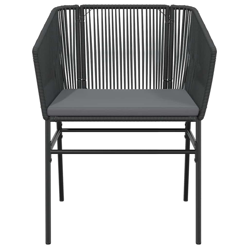 3 részes fekete polyrattan üveg kerti étkezőgarnitúra párnákkal