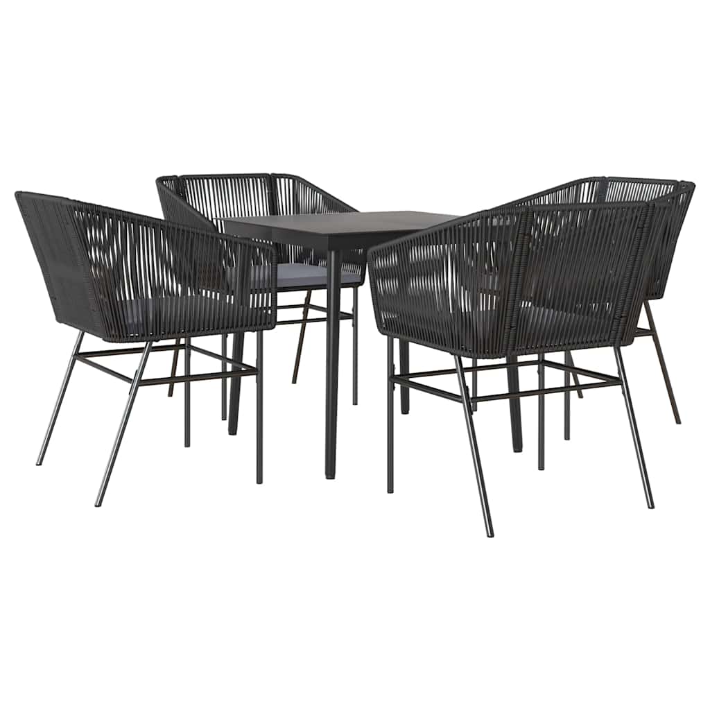 5 részes fekete polyrattan üveg kerti étkezőgarnitúra párnákkal