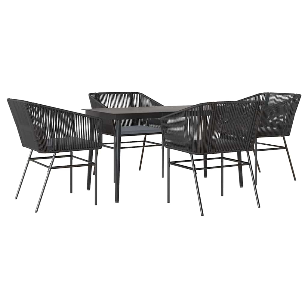 5 részes fekete polyrattan üveg kerti étkezőgarnitúra párnákkal