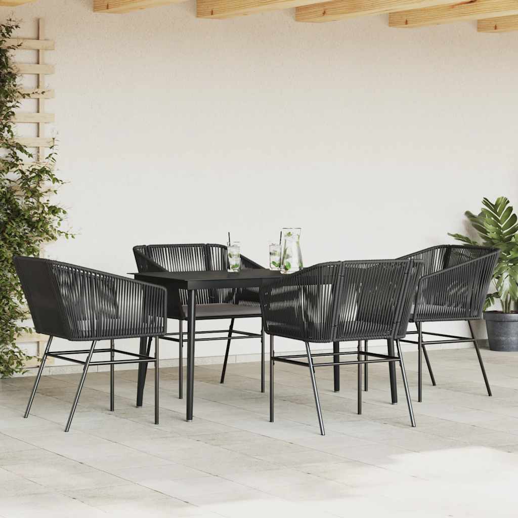 5 részes fekete polyrattan üveg kerti étkezőgarnitúra párnákkal