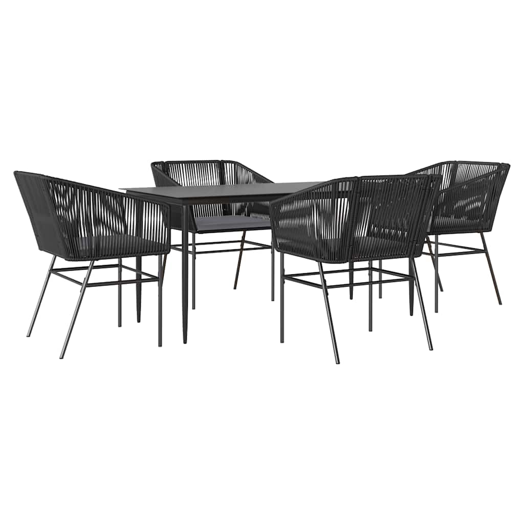 5 részes fekete polyrattan üveg kerti étkezőgarnitúra párnákkal
