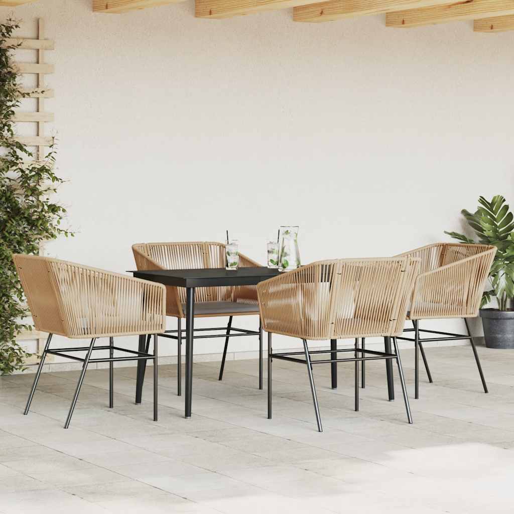 5 észes barna polyrattan üveg kerti étkezőgarnitúra párnával
