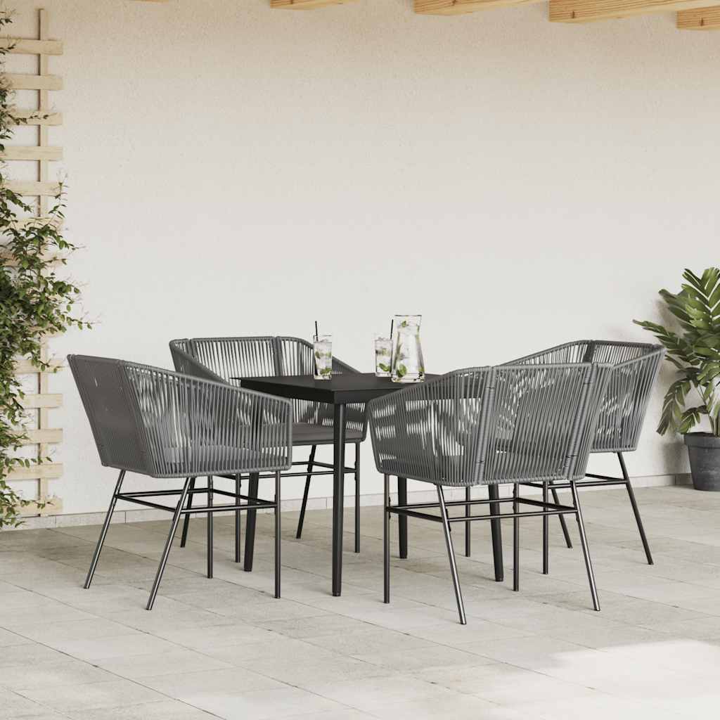 5 részes szürke polyrattan üveg kerti étkezőgarnitúra párnával