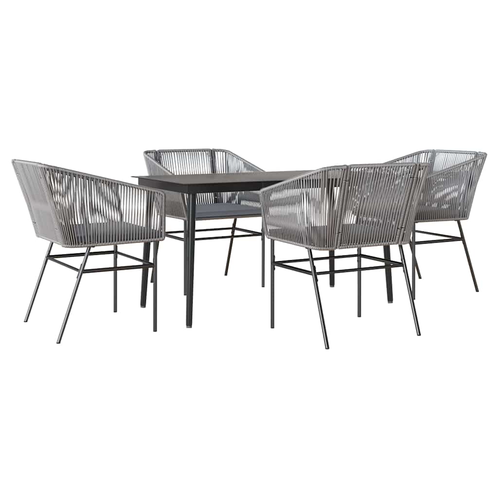 5 részes szürke polyrattan üveg kerti étkezőgarnitúra párnával
