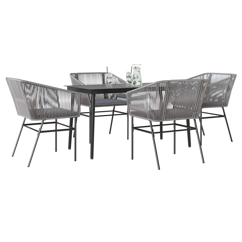 5 részes szürke polyrattan üveg kerti étkezőgarnitúra párnával