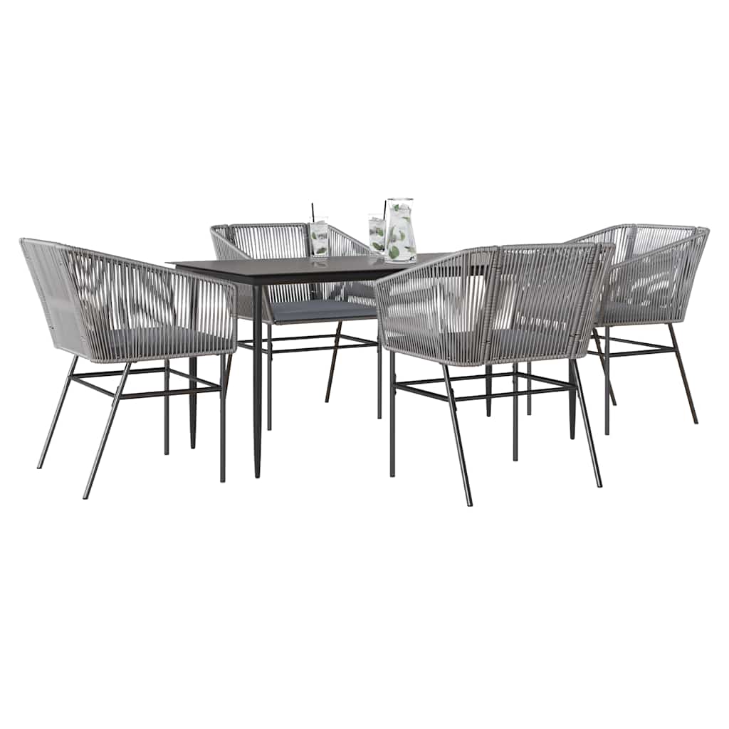 5 részes szürke polyrattan üveg kerti étkezőgarnitúra párnával