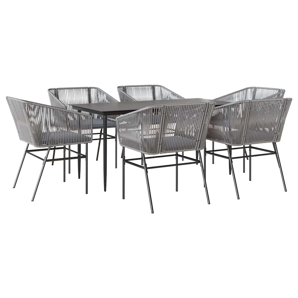 7 részes szürke polyrattan üveg kerti étkezőgarnitúra párnával