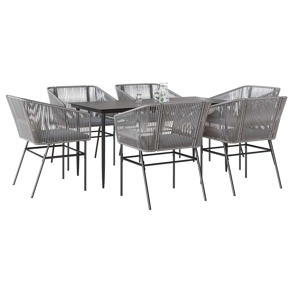 7 részes szürke polyrattan üveg kerti étkezőgarnitúra párnával